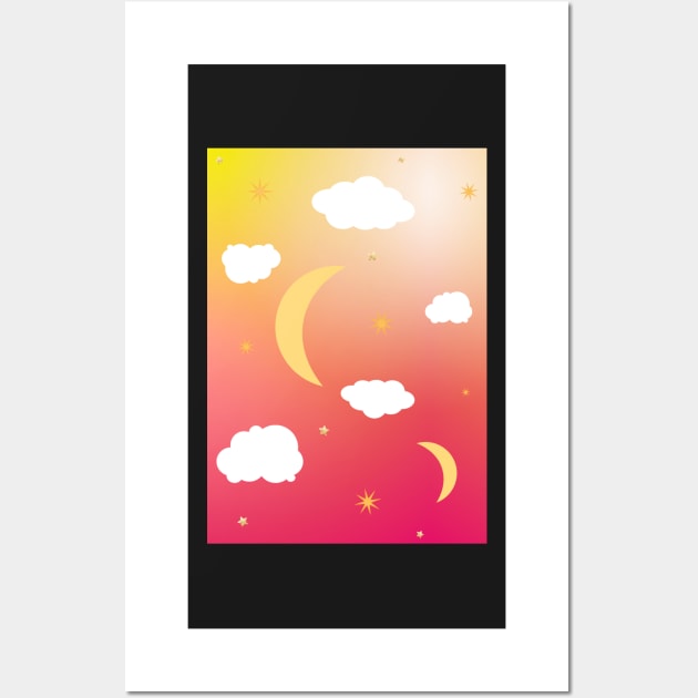 Ombre moon and cloud print Wall Art by LukjanovArt